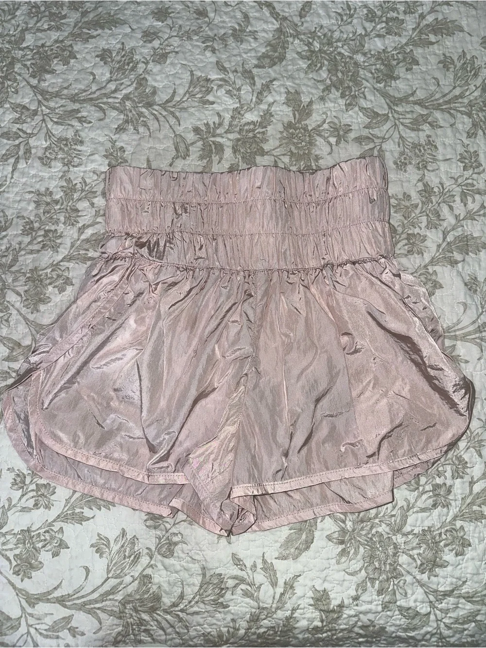 Free People Blush Pink Smocked-Waist Athletic Shorts